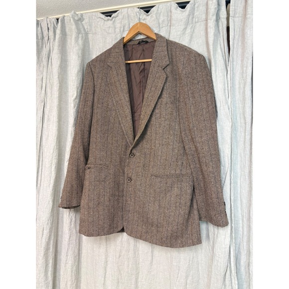 Jordache Other - Jordache Vintage Mens 40L Herringbone Blazer Brown Wool Blend Sport Coat Jacket